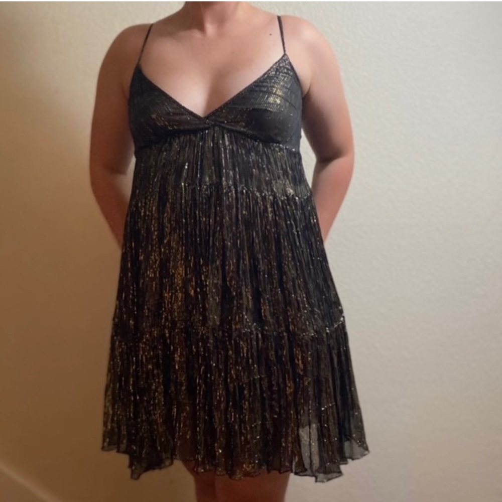 🖤📀 Black & Gold Shimmer Babydoll Mini Dress📀🖤